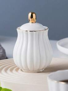 1 Set Ceramic Sugar Bowl And Creamer Set With 1 Spoon, Elegant Line Design, Unique Shape, Gold Trim, Suitable For Cafe, Coffee Accessories, Tea Houses, Parties, Kitchen Decor, Pink/Purple/White, Dishwasher Friendly, Valentine's Day/Birthday Gift, Oven, Dishwasher, Sterilization Cabinet, Everyday Surprise, Holiday Gift