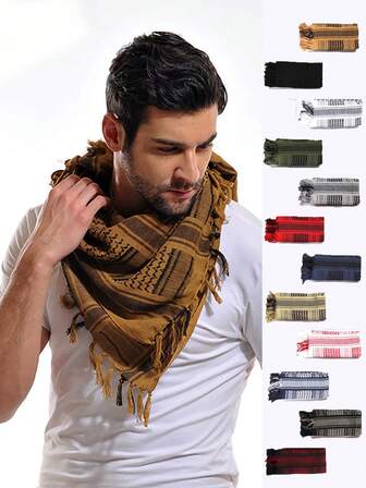 1 件 110 厘米 * 110 厘米经典波西米亚风格大围巾，传统流苏精制亚麻复古个性化，适合户外运动、CS 迷彩、徒步旅行等。男士配饰男士围巾