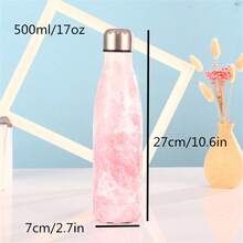 17盎司/500毫升高品质不锈钢双层真空隔热杯，户外运动水壶，小口径，汽水瓶款式，车载杯，礼品杯，石印图案，返校季 - 彩色 - 查看 2