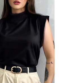 Women's Muscle Tee Tops Simple Casual Elegant Plain Knitted Fabric No Print Daily Autumn - màu đen - Xem 2
