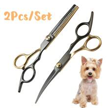 Premium Tiergrooming-Scherensatz, Edelstahl Hunde- und Katzen-Trimm-Scheren mit ergonomischem Design für beide Hände, professionelles Werkzeug zum Schneiden von Tierhaar inklusive Kamm und Pflegezubehör