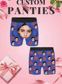 1-Piece Set For Husband/Boyfriend Custom Boxing Shorts, Norollwaistband Shorts,Spring, Popular Anniversaries/Birthdays/Gifts For Him, Men's Printed Face Underwear, Anniversaries, Ideal Gifts For Holidays Boyfriend Bedroom, Living Room, Custom Photo Boxing Shorts, Couple Gift Sequins , Colorful Custom
