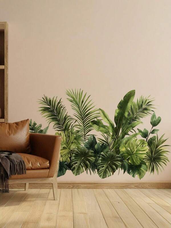 1pc Leaf Jungle Wall Decals Green Plants Wall Stickers For Bedroom, Tropical Wallpaper Leaves Wall Art Decor Stickers Removable Vinyl Natural Palm Leaf Wall Posters Decorations For Living Room Nursery Office Room Decor Home Decor Wall Decor Bathroom Decor Kitchen Home Decor Living Room Wall Paper House Decor Bedroom Decor Room Decoration Stuff Living Room Decor Personalised Stickers