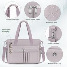 Teacher Tote Bag For Women 15.6 Inch Laptop Briefcase With Clutch Bag, Nurse Bags Professional Work Handbag For Office College Nursing, Large Utility Tote Messenger Shoulder Bag - 灰粉紅色 - 查看 7