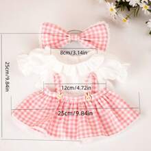 1 Set Nuevo vestido de botones de madera a cuadros/vestido de botones de madera morados/vestido a rayas de botones de madera rosa para ropa de muñeca, incluye 1 pieza de moño, 1 pieza de Top, 1 pieza de falda (muñeca no incluida), adecuado para muñecas de 20cm (7.87in) - 30cm (11.81in), oso de peluche, conejo, ropa linda
