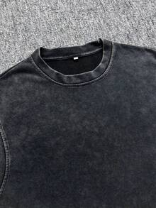 Men's Sleeveless Casual Washed Retro Round Neck Tank Top - Black - View 3