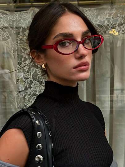 1pc Women's Full Frame Oval Vintage Style Eyeglasses, Transparent Lenses, Suitable For Daily Wear, Commute,Study