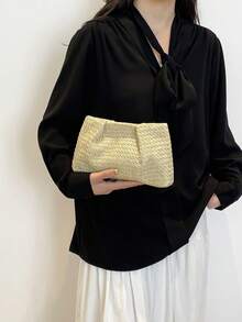 新款春夏时尚草编手拿包、沙滩度假手包、褶皱云朵设计休闲信封包、化妆包、旅行配件包、内衬、洗漱包、收纳包