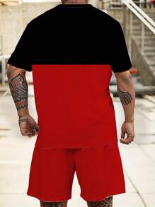 Men's "Be Yourself" Graphic Sportswear Set - Made Of Polyester Knit Fabric, Round Neck Design, Drawstring Shorts, Pockets Details, Regular Fit, Suitable For Plus Size