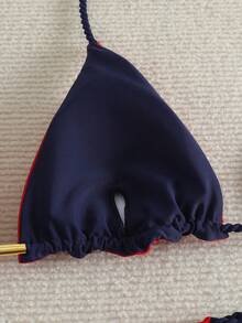 女士露背系带性感高端比基尼 2025 新款编织分体泳衣套装 - 紅色 - 查看 6