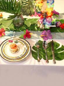 20 piezas de decoraciones de fiesta tropicales vibrantes, hojas de palma y flores de hibisco artificiales | Colores surtidos | Decoración de fiesta | Tema hawaiano luau, selva, playa, decoración de mesa para fiesta de cumpleaños de barbacoa