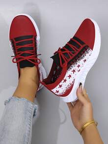 STEPREACH Women's Casual Sport Shoes, Mesh Breathable Comfortable Lightweight Lace Up Solid Color Pink Bright Color Non-Slip Wear-Resistant - 31 Red - View 7