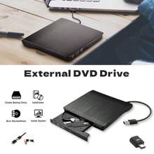 A Black External Disc Drive, 8-In-1 USB3.0 Ultra-Thin Portable, USB3.0+Type-C External Mobile DVD Burner HD Player, Portable CD/VCD/DVD Player, Plug-In Expandable Burner For Burning, Reading And Playing On Laptops And PCS. Supports Windows/Linux