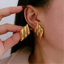 Pendientes grandes y llamativos de oro para mujer, pendientes cuadrados gruesos de oro con textura, pendientes colgantes ligeros con forma de alas y conchas grandes para ella