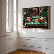 1pc Unframed Boho Floral Leopard On Sofa Wall Art Poster Minimalist Luxury Art Dopamine Aesthetic Decor Painting For Apartment,Dorm,Bedroom,Living Room,Modern Home Decoration - Multicolor - View 3