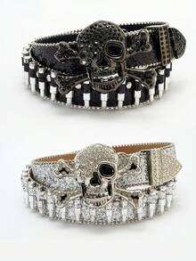 1 件男士多色骷髅头子弹扣街头时尚朋克嘻哈皮带 - 彩色 - 查看 12