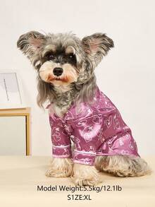 Pijama de mascota con estampado lindo y ligero de poliéster, adecuado para gatos y perros pequeños para usar en casa (no apto para perros grandes) - Morado - Ver 3