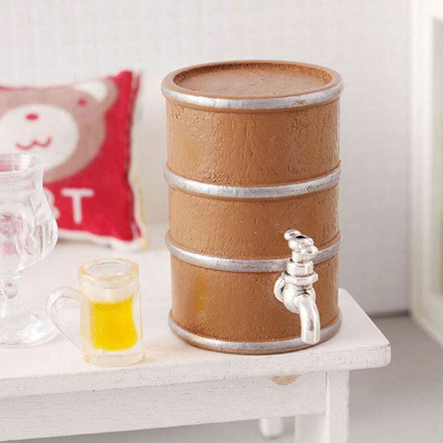 Modelo en miniatura de barril de vino tinto, barril de vino tinto realista, decoración de barril de vino tinto para casa de muñecas, adorno de minibarril de vino tinto