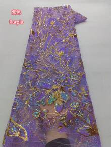 尼日利亚 2025 年新款薄纱蕾丝面料，带重珠饰，高品质非洲亮片，法式婚礼派对适用，1 码/5 码