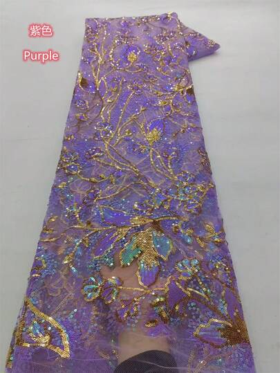 尼日利亚 2025 年新款薄纱蕾丝面料，带重珠饰，高品质非洲亮片，法式婚礼派对适用，1 码/5 码