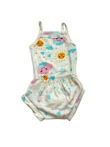 Kit 2 Peças Body Alcinha Bebê e Short Tapa Fralda 100% Algodão Body Bebê Roupas Para Enxoval  Maternidade Regatinha Infantil - Multicolorido - Visão 2