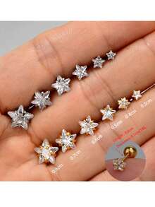 1 件装微型水晶 CZ 星形耳骨穿孔不锈钢螺丝耳钉耳屏扁平耳轮耳垂耳轮软骨海螺耳环女士珠宝 - 一個球球不鏽鋼CZ星星耳釘 - 查看 3