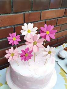 5pcs/10pcs/8pcs/6pcs/1set, 3D Multi-Layer Cake Decoration With Daisies; Mother's Day Cake Decoration With Small Flowers On Bamboo Skewers; Birthday Party Gathering With Bright Flowers On Bamboo Skewers; Random Color Shipping.