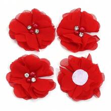 4 件/包 6 厘米雪纺仿珍珠水钻手工花，柔软花卉 DIY 配饰，可用于发夹、头饰、婚纱、服装和鞋子，多色可选 - 彩色 - 查看 13