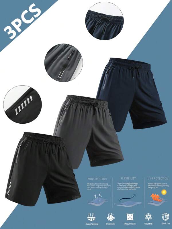 3pcs Men's Outdoor Sports Shorts Running Training Set