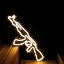 Đèn neon hình súng M4A1 AK47, đèn LED neon 3D lập thể, đèn LED chạy bằng USB, thích hợp trang trí phòng giải trí nam, phòng chơi game, phòng ngủ, quán bar, tường tiệc. - trắng ấm - Xem 1