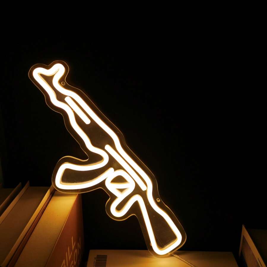 Đèn neon hình súng M4A1 AK47, đèn LED neon 3D lập thể, đèn LED chạy bằng USB, thích hợp trang trí phòng giải trí nam, phòng chơi game, phòng ngủ, quán bar, tường tiệc. - trắng ấm - Xem 1