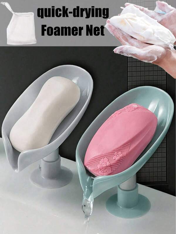 6pcs Leaf Shape Soap Dish With Drain,Soap Holder,Leaf-Shaped Soap Dish 1/2/3/4/5/10/20pcs Leaf Shape Soap Saver Self Draining Soap Dish, Extends Bar Soap Life, Keeps Soap Dry Bar Soap Holder For Shower, Bathroom Sink, Kitchen Waterfall Soap Dish Home Bathroom Decor Summer Back To School