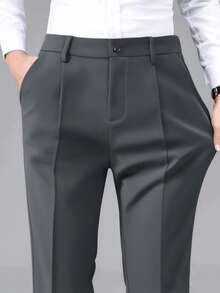 Pantaloni de costum de vară pentru bărbați, pantaloni de rochie la modă slim fit, pantaloni de birou lejer pentru afaceri - Gri - Vizualizare 8