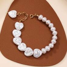 1pc Luxury Pearl Heart Charm Bracelet, Minimalist And Practical Multi-Function - White - View 2