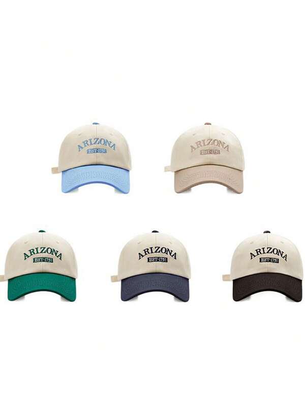 1pc Unisex Color Blocking Baseball Cap, Outdoor Four Season Sun Hat, Letter Print Polyester Fabric, Windproof