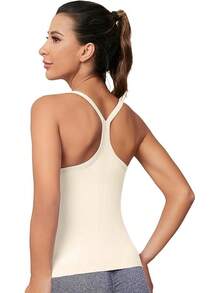 Workout Tops Women With Built In Bra, Sleeveless Gym Tops Seamless Racerback Athletic Yoga Shirts, Activewear - 象牙 - 查看 6