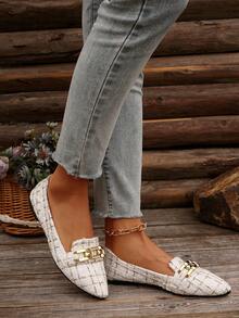 Women's Fashion Metal Decor Pointed Toe Ballet Flats, Slip-On Comfortable Casual Elegant Plaid Pattern Shoes, Suitable For Spring/Summer Daily Wear & Office, Random Pattern - Mijinger - Xem 4