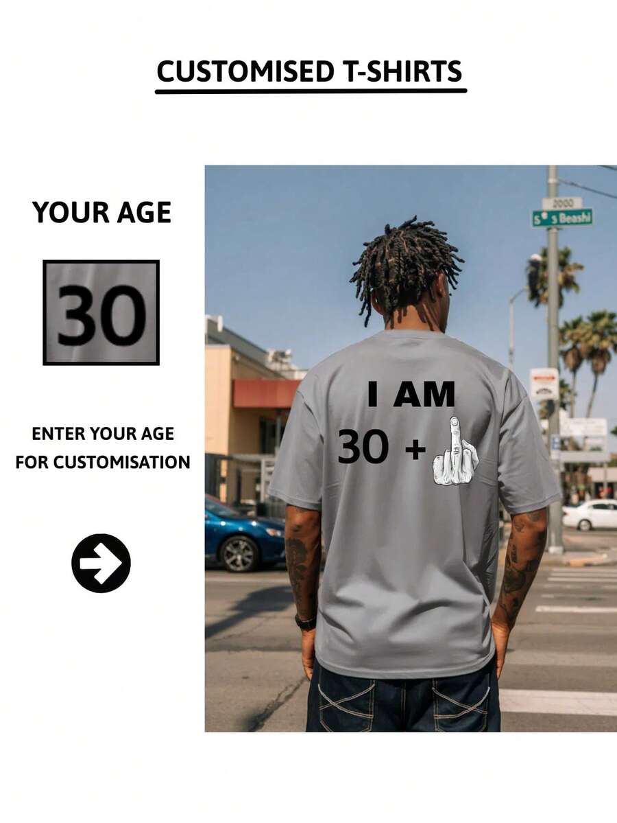 Custom-Plus Size Men's T-Shirt (Up To 6XL): Text/Photo T-Shirt-A Combination Of Large Frame And Big Personalized, Diversified Font And Color Selection, Suitable For Various Festivals/Anniversaries/Birthdays/Pets/Couples Customization - Grey - View 1