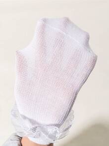 5 Pairs Girls Lace Trim Breathable Mesh Princess Style White Socks, Soft & Comfortable, Fashion , Suitable For Daily Life, Holidays, Parties, Back To School - White - View 3