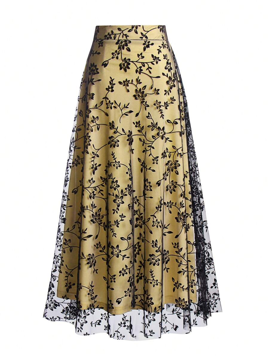 EARO 女士花卉植绒网眼优雅 A 字裙