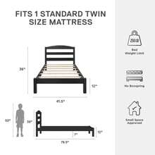Leighton Kids Twin Size Bed, Wood Platform Bed Frame, Black - Black - View 10