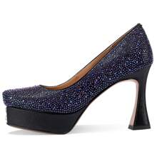 TDD Platform Heels For Women Square Toe Chunky Closed Toe Pumps Comfortable Sexy Dressy Wedding Elegantes Wide Comfortable Tacones 4 Inch High Heels