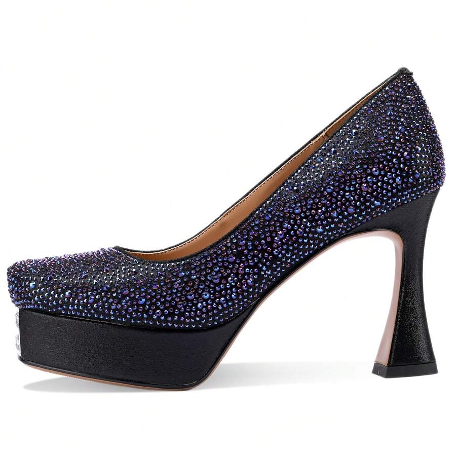 TDD Platform Heels For Women Square Toe Chunky Closed Toe Pumps Comfortable Sexy Dressy Wedding Elegantes Wide Comfortable Tacones 4 Inch High Heels