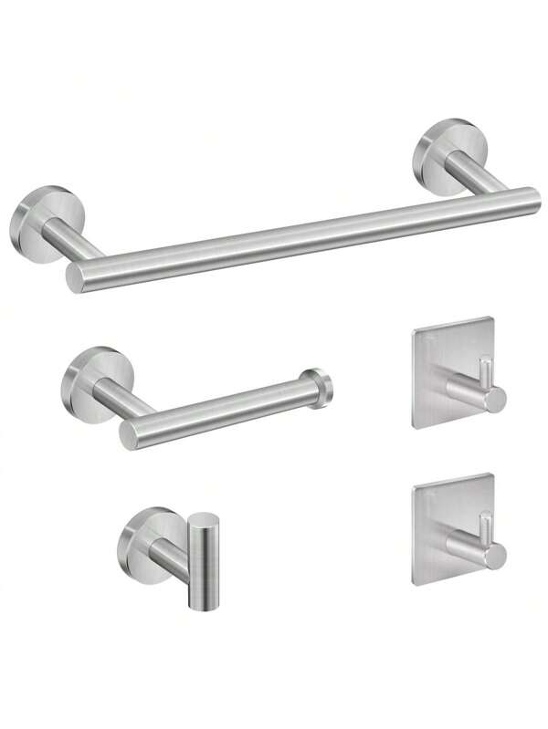 Juego de 5 piezas de accesorios de baño de acero inoxidable SUS304 de color negro mate montado en la pared - Incluye toallero de 24", portarrollos de papel higiénico, 3 ganchos para bata, kit de accesorios de baño para decoración del hogar, organización del baño, vuelta al cole