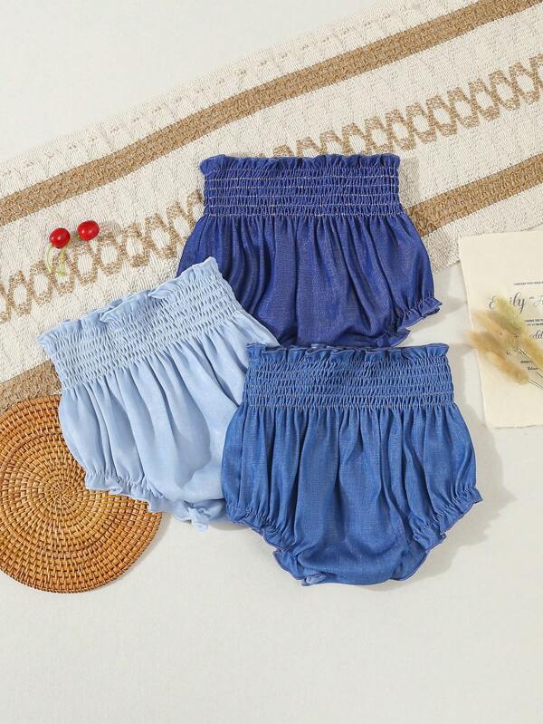 3 piezas Pantalones cortos de bebé niña con volantes en la cintura, culotte de bebé, para el verano