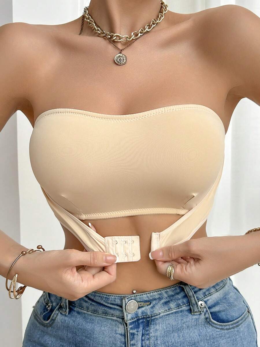 1pc Women's Strapless Seamless Front-Clasp Comfortable Bra - Apricot - View 1