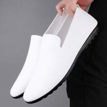 Men's White Slip-On Casual Leather Loafers, Wedding/Arab Robe Shoes, Groom/Groomsman Shoes, Vacation Soft Lightweight Moccasins, Daily Minimalist Comfortable Classic White Leather Shoes, Versatile Slip-On Business Office Dress Shoes, Durable Driving Shoes