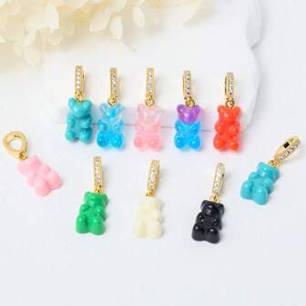 Korean Style Small Bear Gradient Color Soft Candy Bear Pendant Necklace, European And American Ins Style Sweater Chain Accessories