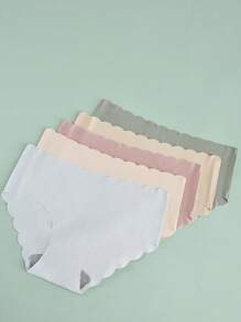 5pcs Women's Multicolors Ins Fashion Ladies' Solid Color Basic Daily Seamless Traiangle Panties