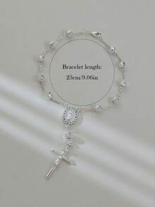 Pulseira Exquisita da Cruz da Virgem Maria em Prata